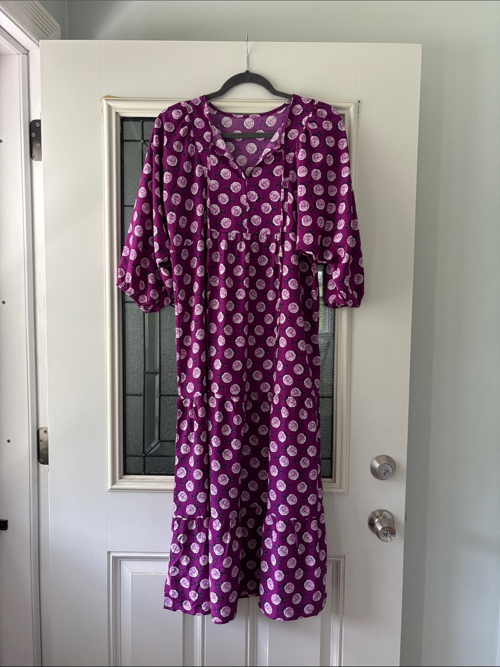 Purple Polka Dot V-Neck Midi Dress